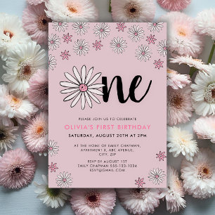 Daisy One Floral 1st Birthday Invitation