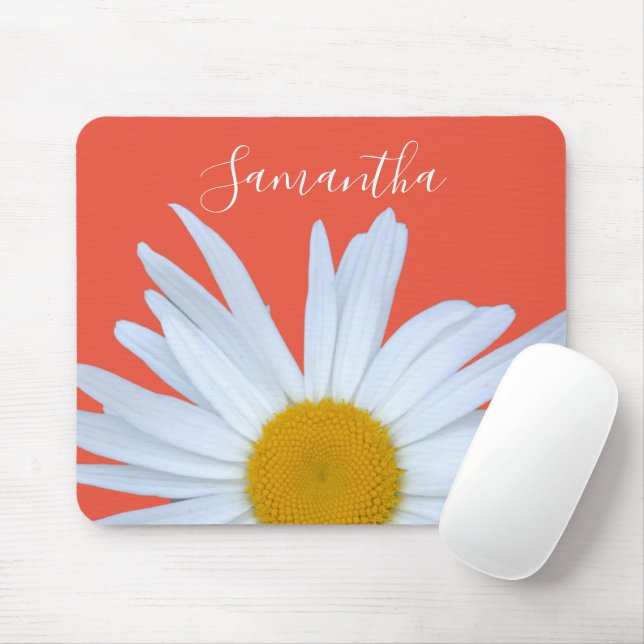 Daisy Orange Elegant White Script Mouse Pad (With Mouse)