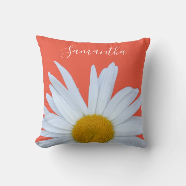 Daisy Orange White Script Cushion (Front)