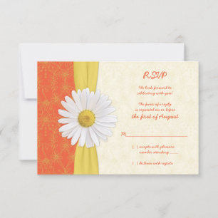 Daisy Orange, Yellow, Ivory Wedding Reply Card
