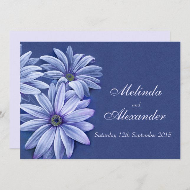 Daisy osteospermum wedding invitation blue purple (Front/Back)
