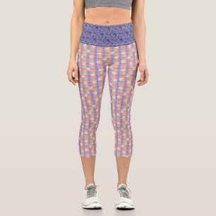 Daisy Pastel Plaid Mixed Print Capri Leggings