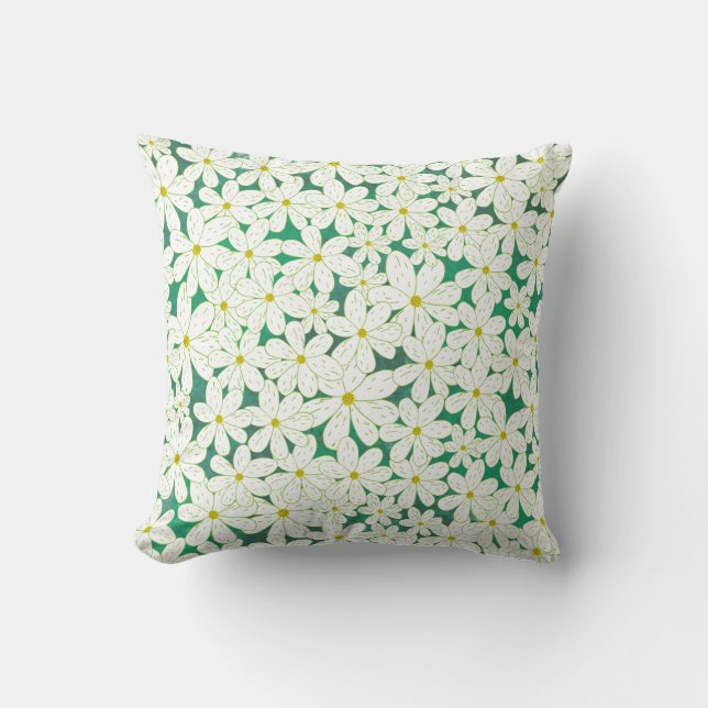 Daisy Patch - White daisies on emerald background Cushion (Front)