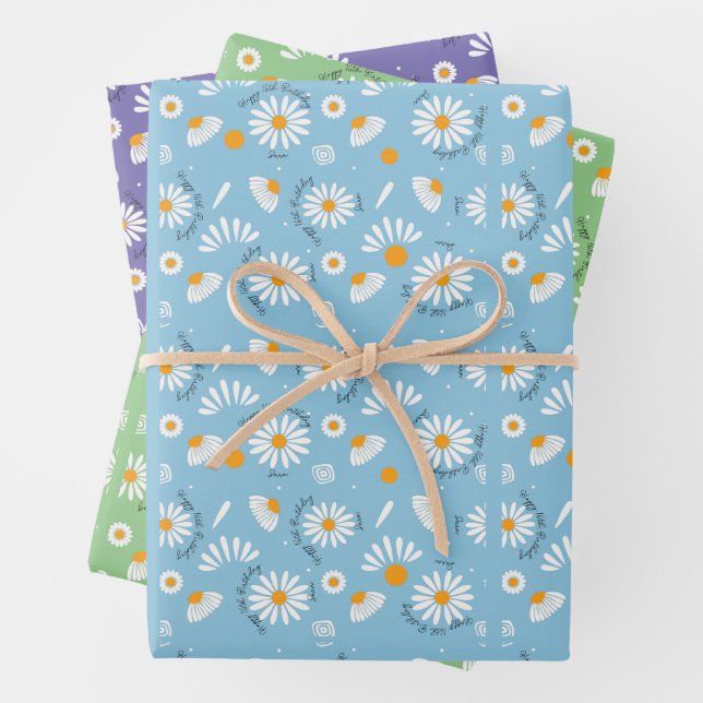Daisy pattern background changable age sweet 16 wrapping paper sheet (In situ)