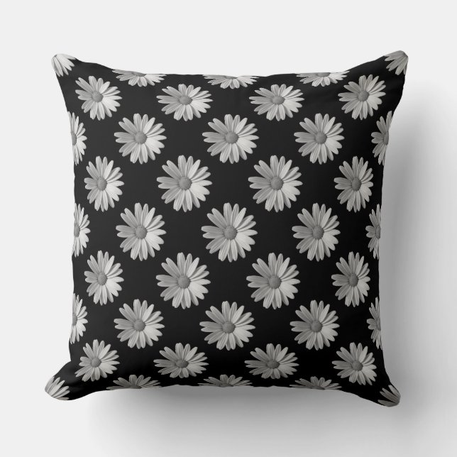 Daisy Pattern - Black and White Cushion (Front)