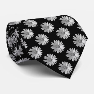 Daisy Pattern - Black and White Tie