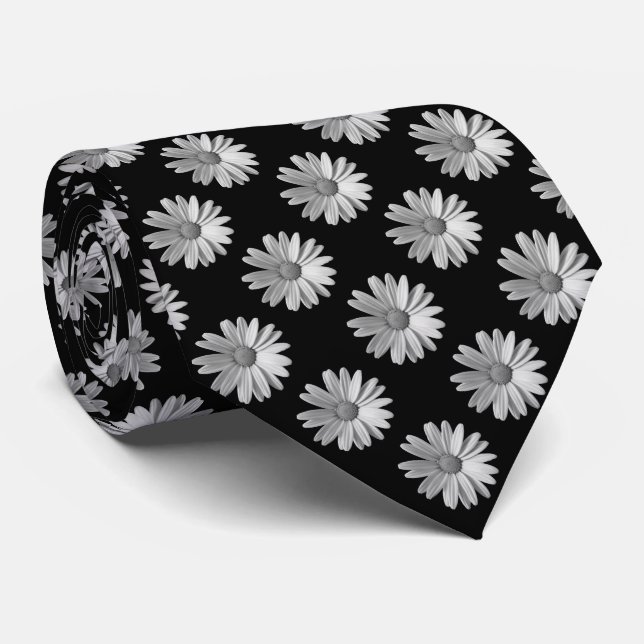 Daisy Pattern - Black and White Tie (Rolled)