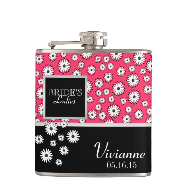 Daisy Pattern Bridesmaid Hip Flask (Front)