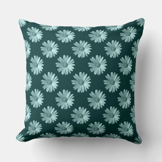 Daisy Pattern - Dark Green Cushion (Front)