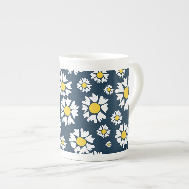 Daisy Pattern, Floral Pattern, White Daisies Bone China Mug (Front Right)