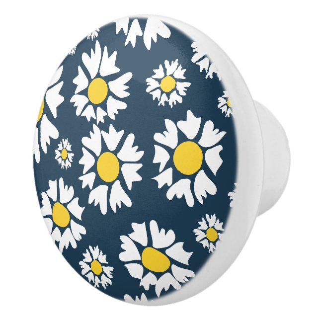 Daisy Pattern, Floral Pattern, White Daisies Ceramic Knob (Right)