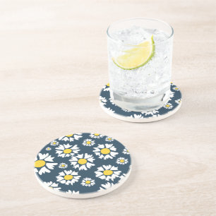 Daisy Pattern, Floral Pattern, White Daisies Coaster