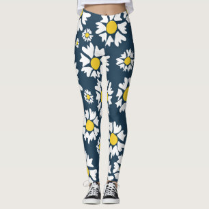 Daisy Pattern, Floral Pattern, White Daisies Leggings