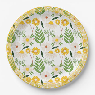 Daisy Pattern, Golden Trim, Paper Plate