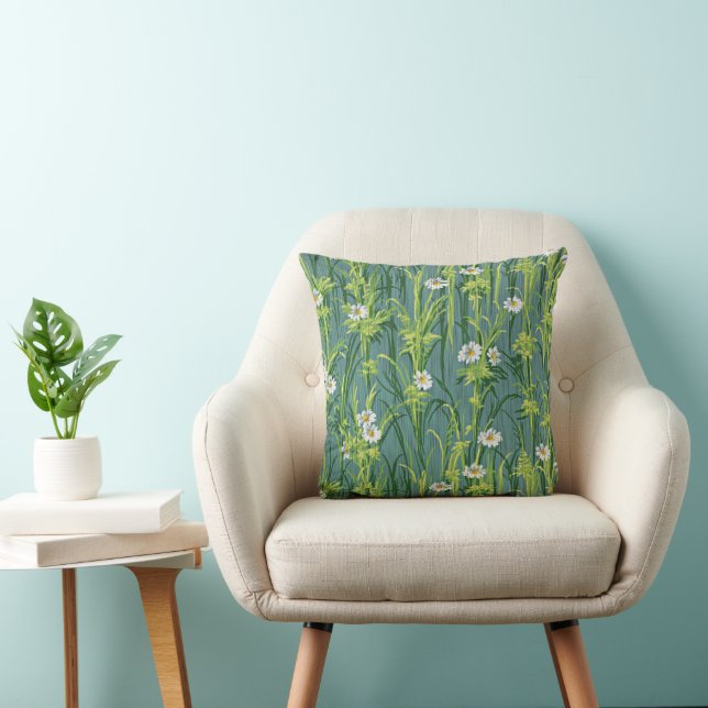 Daisy Pattern, green pattern, Cushion (Chair)