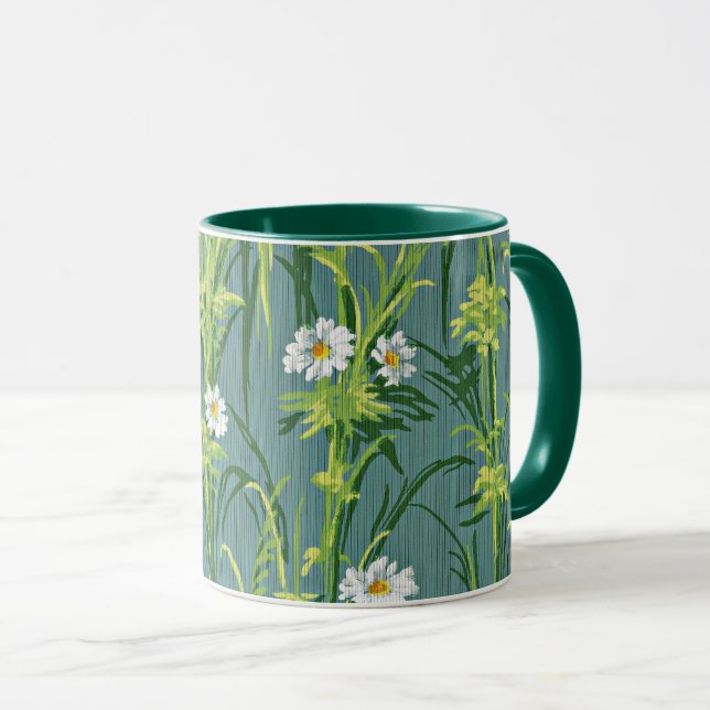 Daisy Pattern, green pattern, Mug (Front Right)