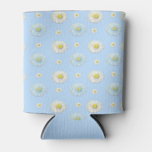 Daisy Pattern on light blue background Can Cooler