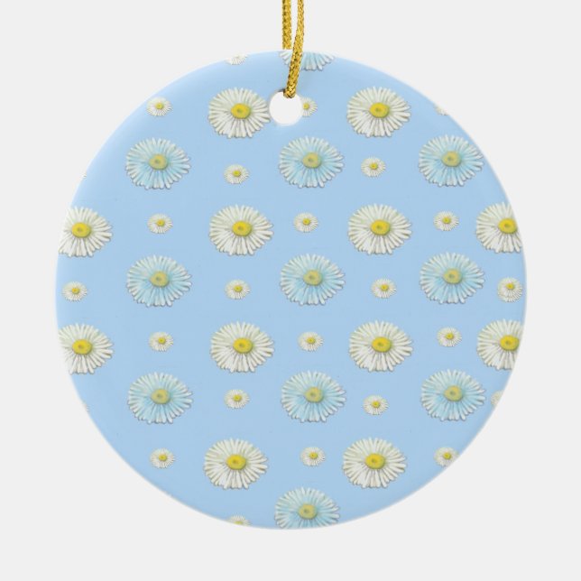 Daisy Pattern on light blue background   Ceramic Ornament (Front)