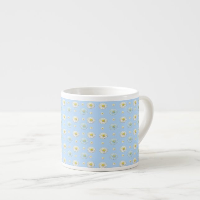 Daisy Pattern on light blue background   Espresso Cup (Front Right)