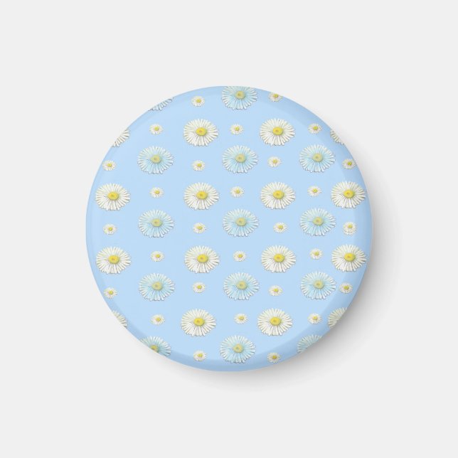 Daisy Pattern on light blue background Magnet (Front)