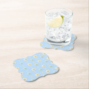 Daisy Pattern on light blue background   Paper Coaster