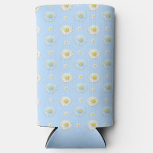 Daisy Pattern on light blue background Seltzer Can Cooler