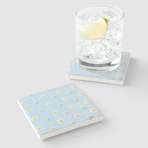 Daisy Pattern on light blue background Stone Coaster
