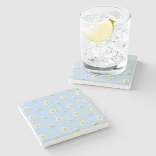 Daisy Pattern on light blue background Stone Coaster