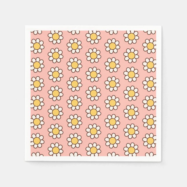 Daisy Pattern on Pastel Pink Spring Party Napkin (Front)