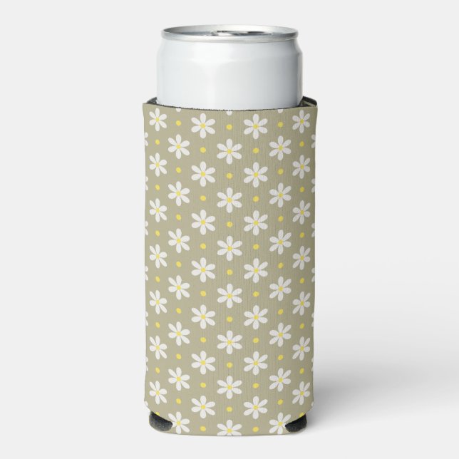 Daisy Pattern Personalized Name  Seltzer Can Cooler (Seltzer Front)