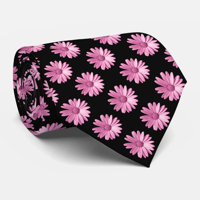 Daisy Pattern - Pink and Black Tie (Rolled)