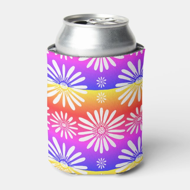 Daisy Pattern Purple Yellow Can Cooler (Can Front)
