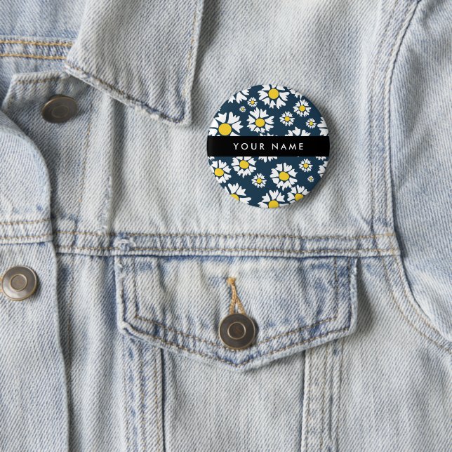 Daisy Pattern, White Daisies, Your Name 6 Cm Round Badge (In Situ)