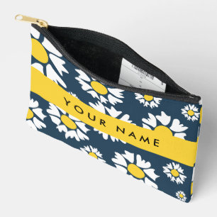 Daisy Pattern, White Daisies, Your Name Accessory Pouch