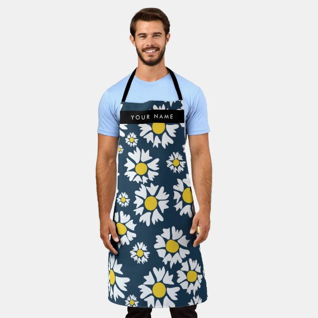 Daisy Pattern, White Daisies, Your Name Apron (Worn)