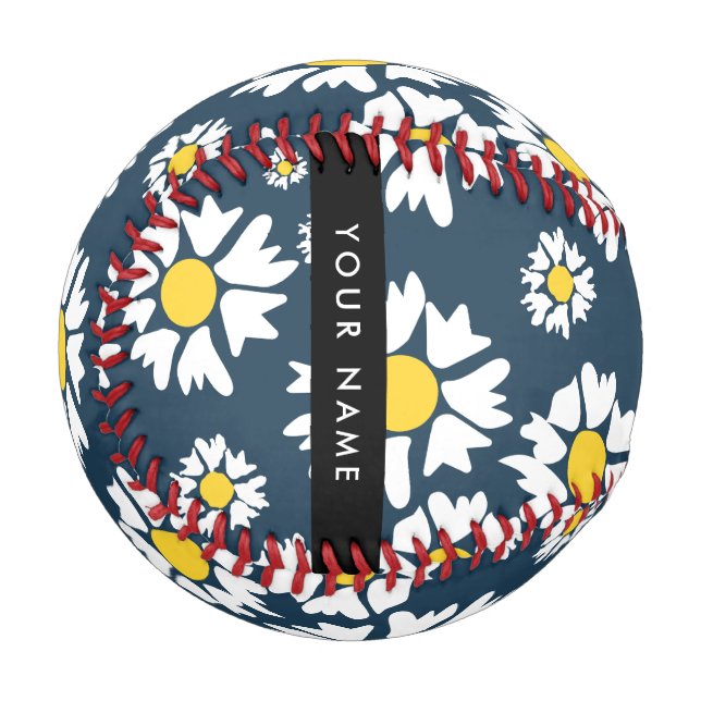 Daisy Pattern, White Daisies, Your Name Baseball (Front Left)