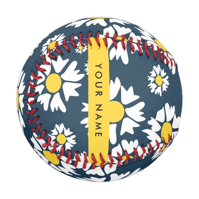 Daisy Pattern, White Daisies, Your Name Baseball (Front Left)