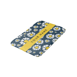 Daisy Pattern, White Daisies, Your Name Bath Mat