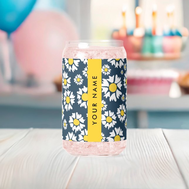 Daisy Pattern, White Daisies, Your Name Can Glass (Insitu (Baby Shower))