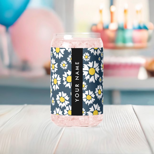 Daisy Pattern, White Daisies, Your Name Can Glass (Insitu (Baby Shower))