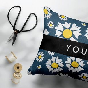 Daisy Pattern, White Daisies, Your Name Decorative Cushion