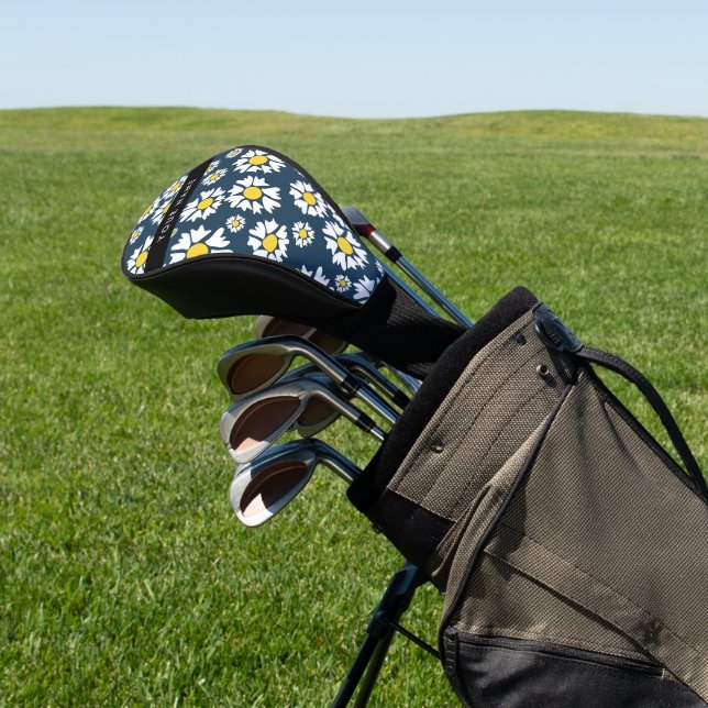 Daisy Pattern, White Daisies, Your Name Golf Head Cover (In Situ)