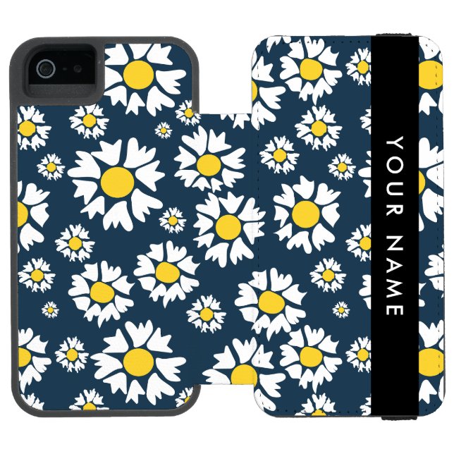 Daisy Pattern, White Daisies, Your Name Incipio iPhone Wallet Case (Folio Open)