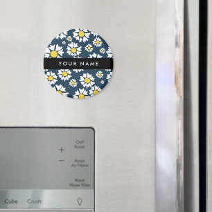 Daisy Pattern, White Daisies, Your Name Magnet