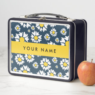 Daisy Pattern, White Daisies, Your Name Metal Lunch Box