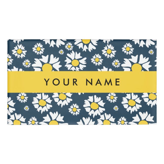 Daisy Pattern, White Daisies, Your Name Name Tag (Front)