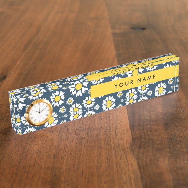 Daisy Pattern, White Daisies, Your Name Nameplate (Side)