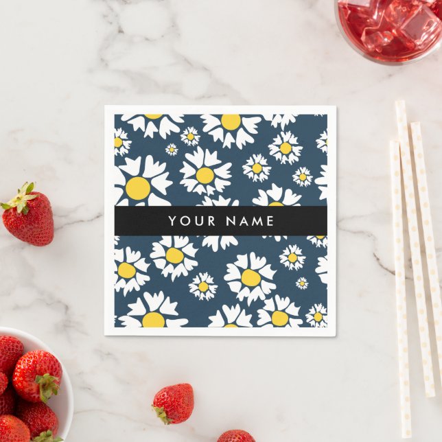 Daisy Pattern, White Daisies, Your Name Napkin (Insitu)