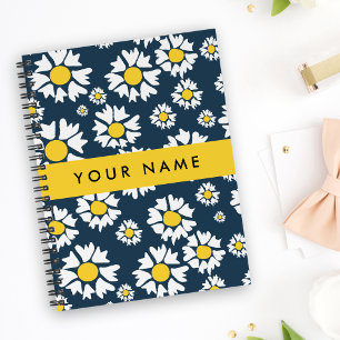 Daisy Pattern, White Daisies, Your Name Notebook