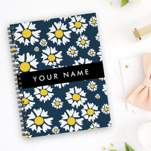 Daisy Pattern, White Daisies, Your Name Notebook